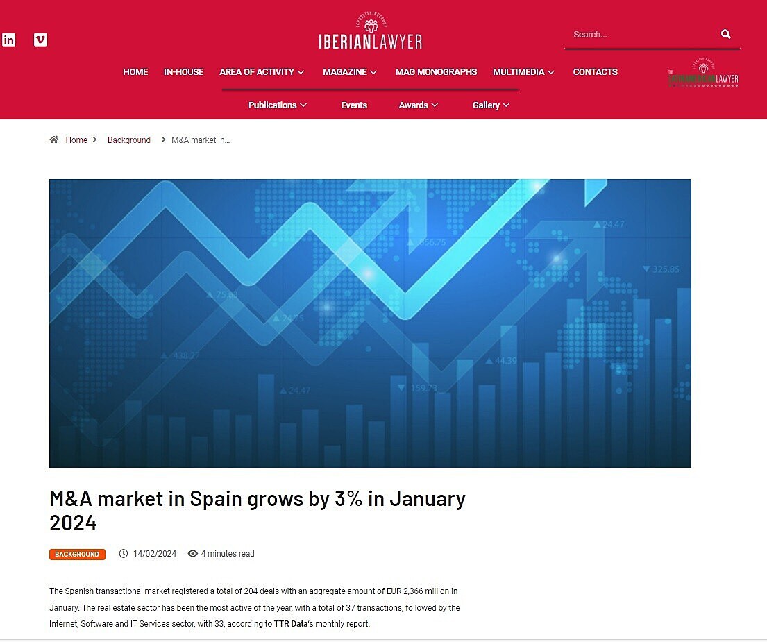 M&A market in Spain grows by 3% in January 2024